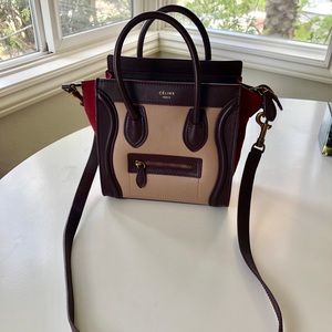 Céline Nano Luggage Tote Burgundy Tricolor Bag